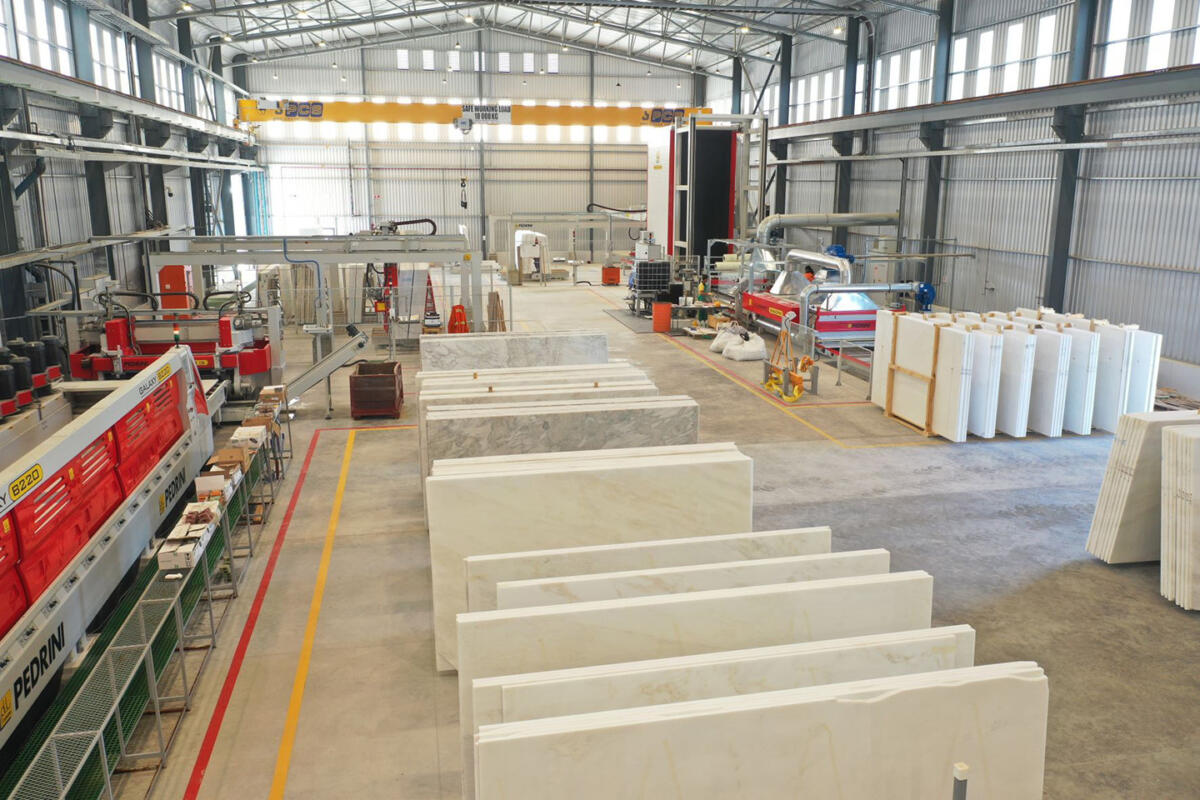 Marble slabs in a Namibian stone factory